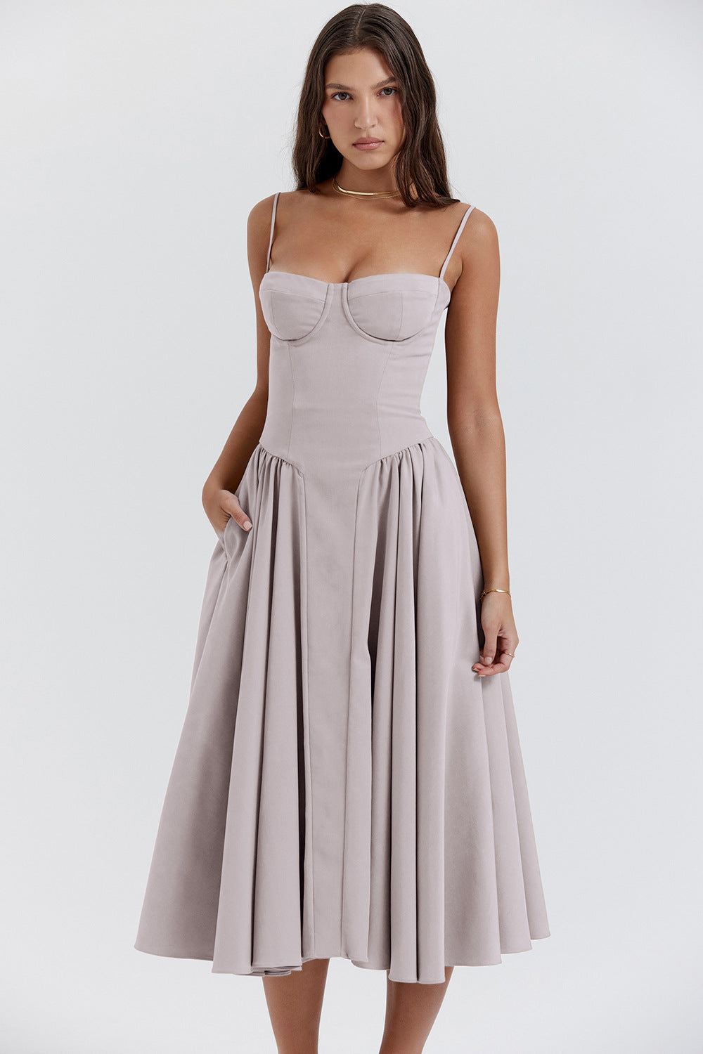 Elegant Spaghetti Strap Flared Dress