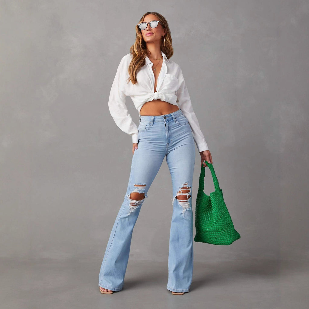 Ripped Jeans Women's Street Hot Girl Flared Trousers