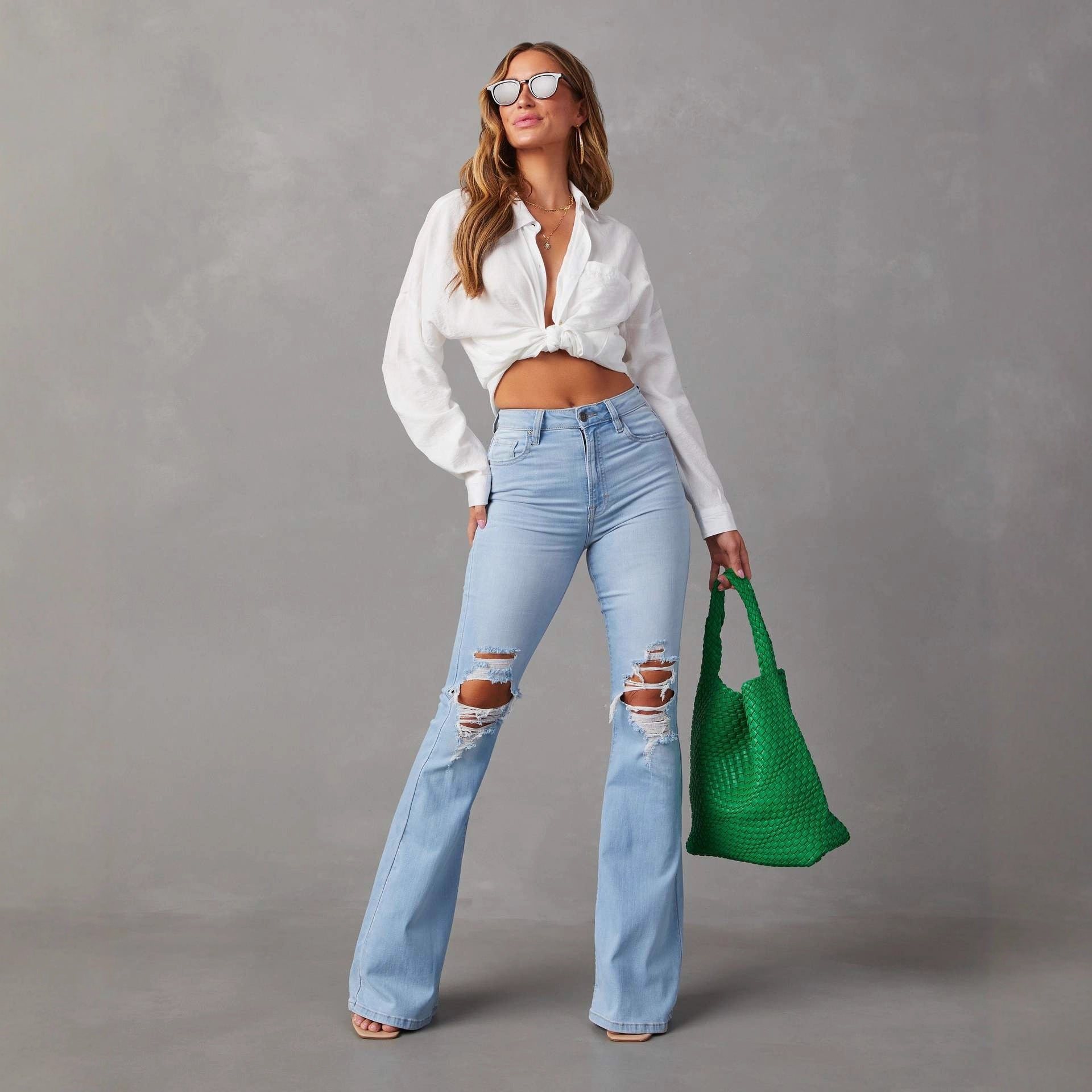 Ripped Jeans Women's Street Hot Girl Flared Trousers