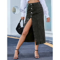 High Waist Irregular Slit Denim Long Skirt