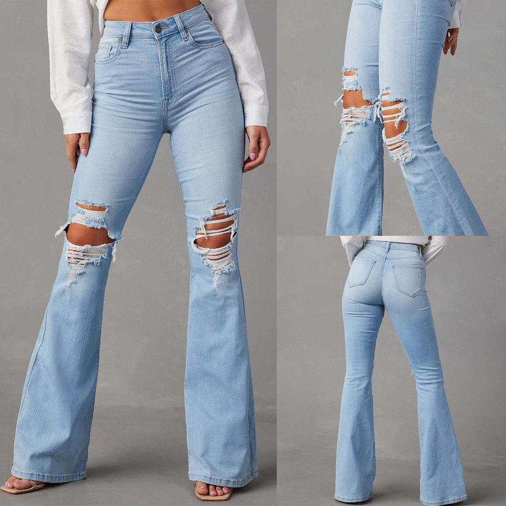 Ripped Jeans Women's Street Hot Girl Flared Trousers